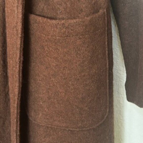 NWT Premium Quality Wool Blend Trendy Brown Open Coat With Oversized Pockets - Picture 11 of 13